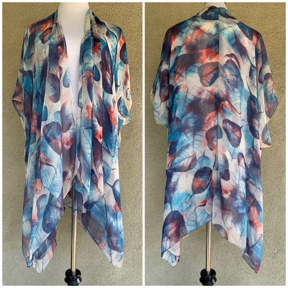 🔥5/$20🔥 Chiffon Duster Leaf Print - Picture 2 of 12